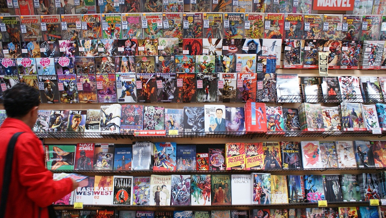 store with graphic novels on shelves