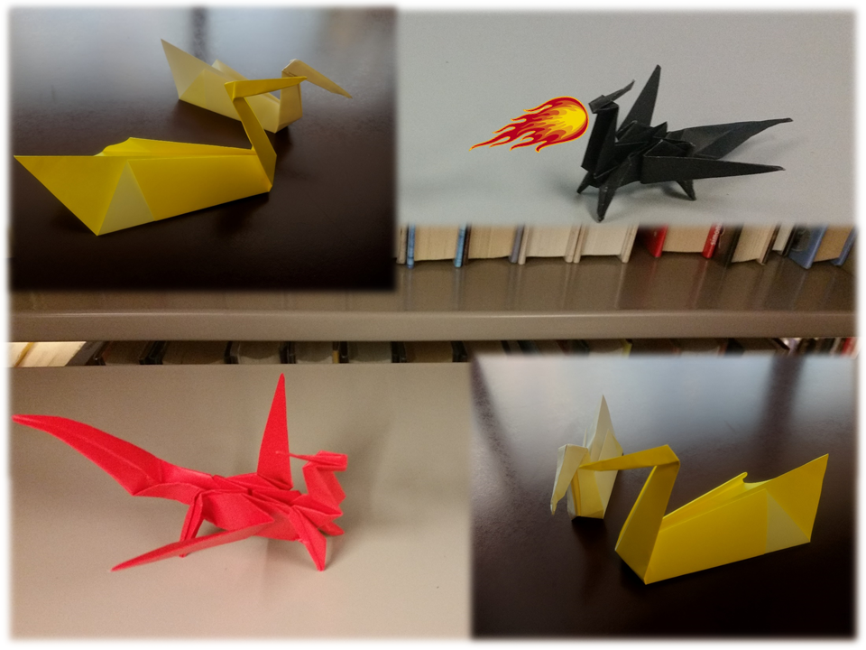 origami dragons and swans