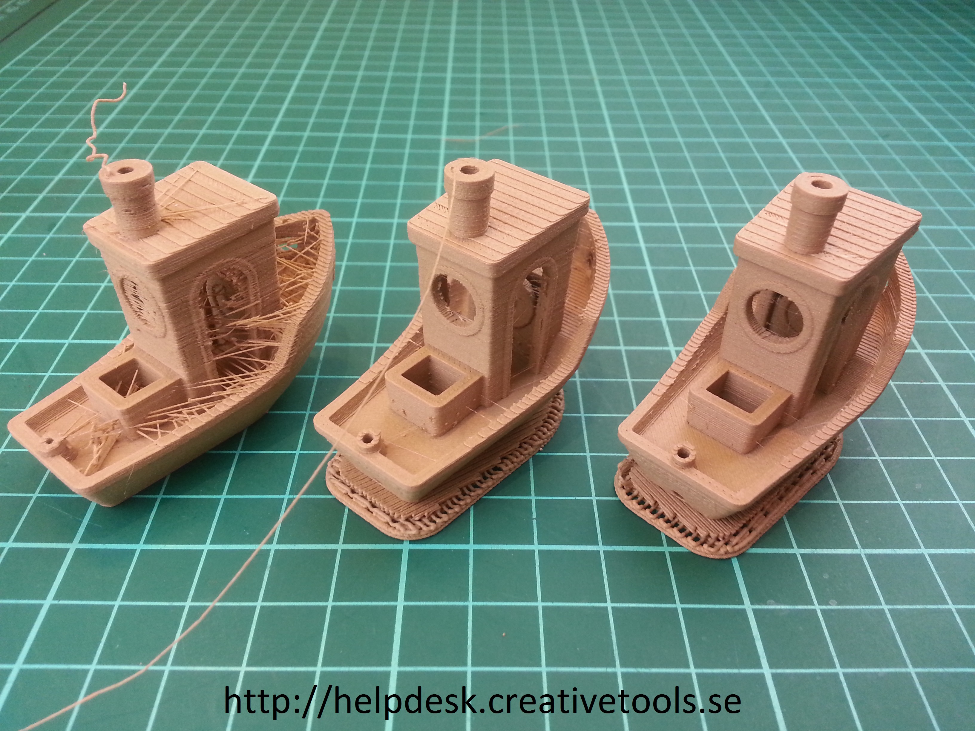 three 3D printed boats