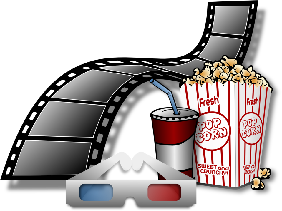 movie clipart with popcorn, drink, glasses, film