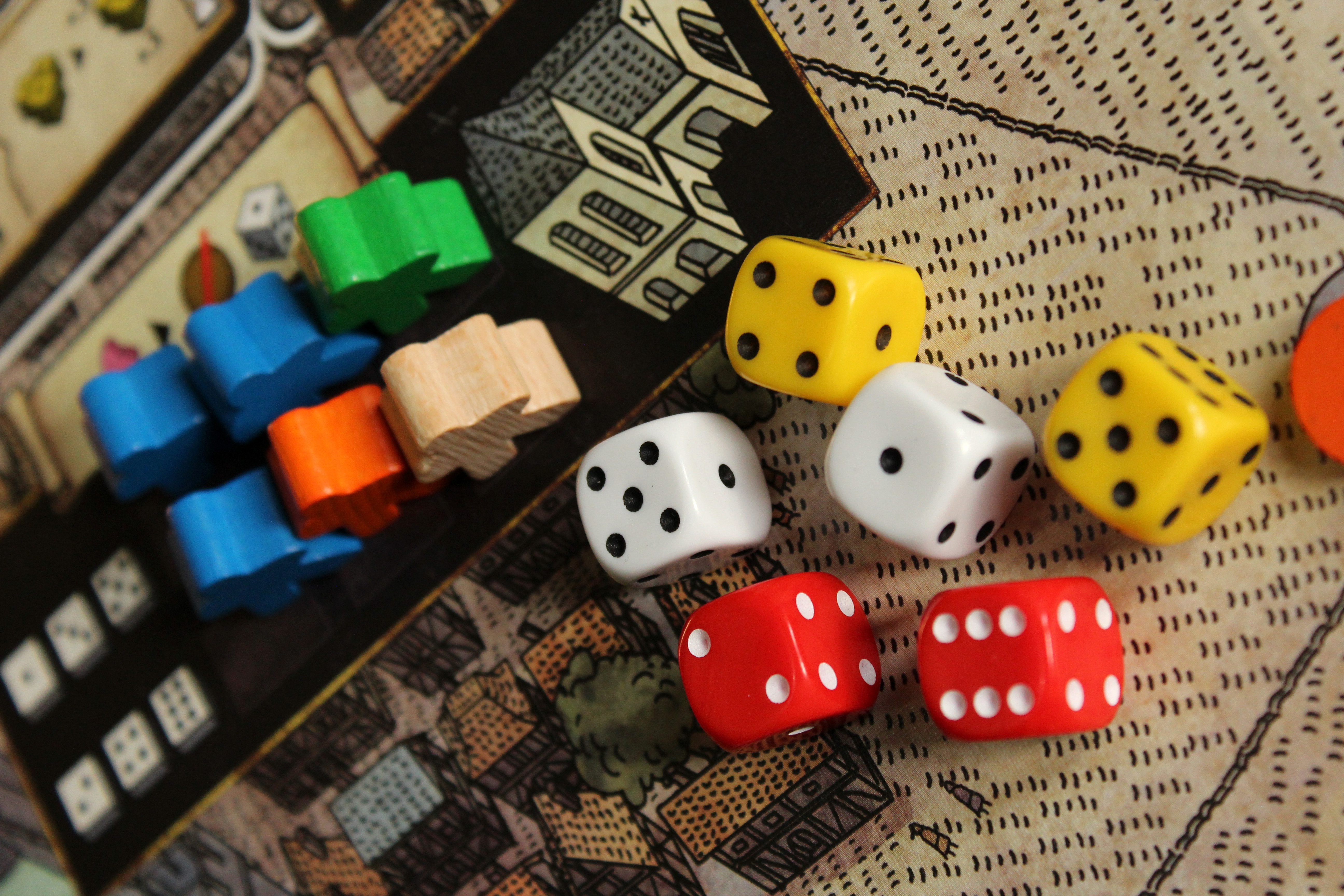 dice and board game pieces