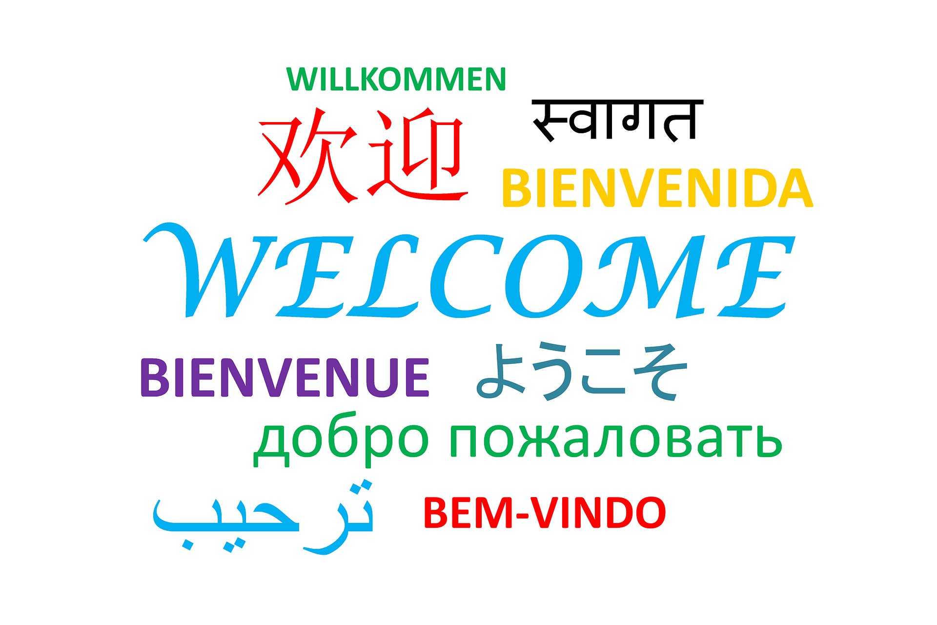 "Welcome" written in many languages