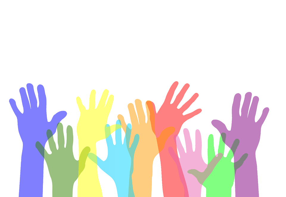colorful raised hands