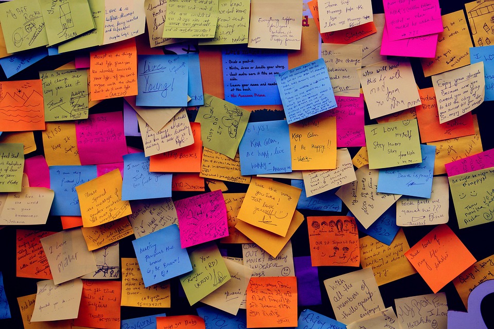 post it sticky notes on wall