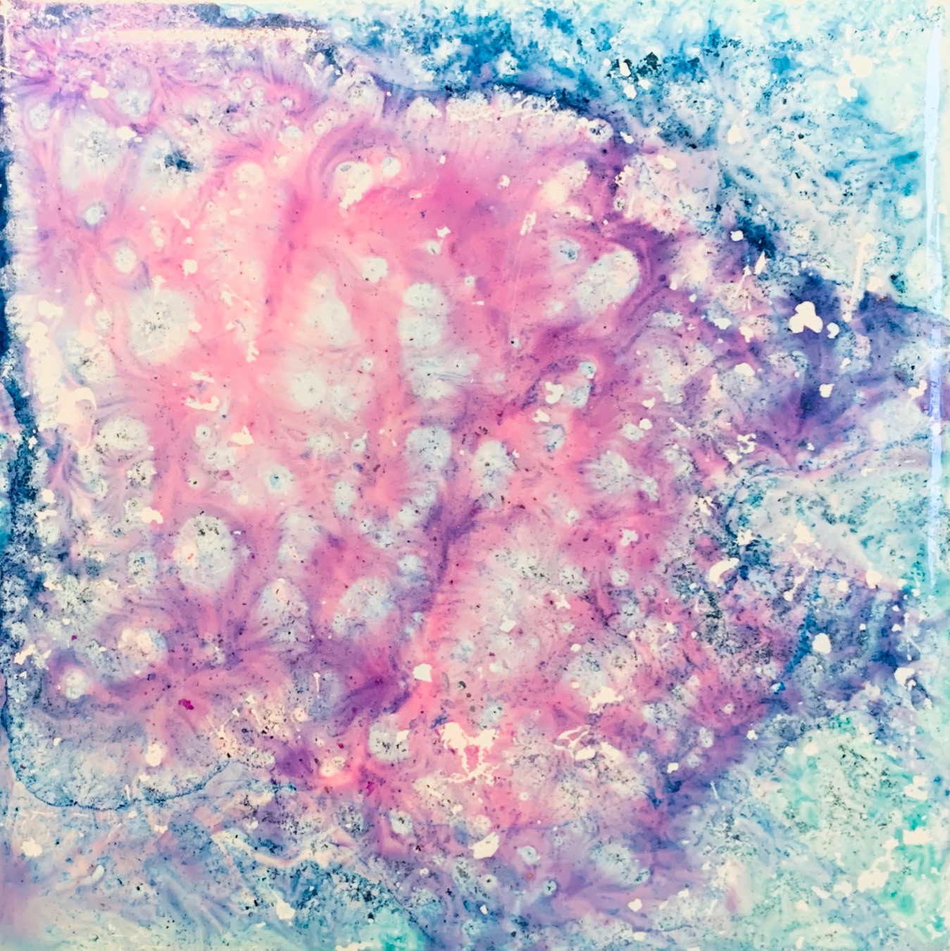Ceramic tile square decorated with colorful ink
