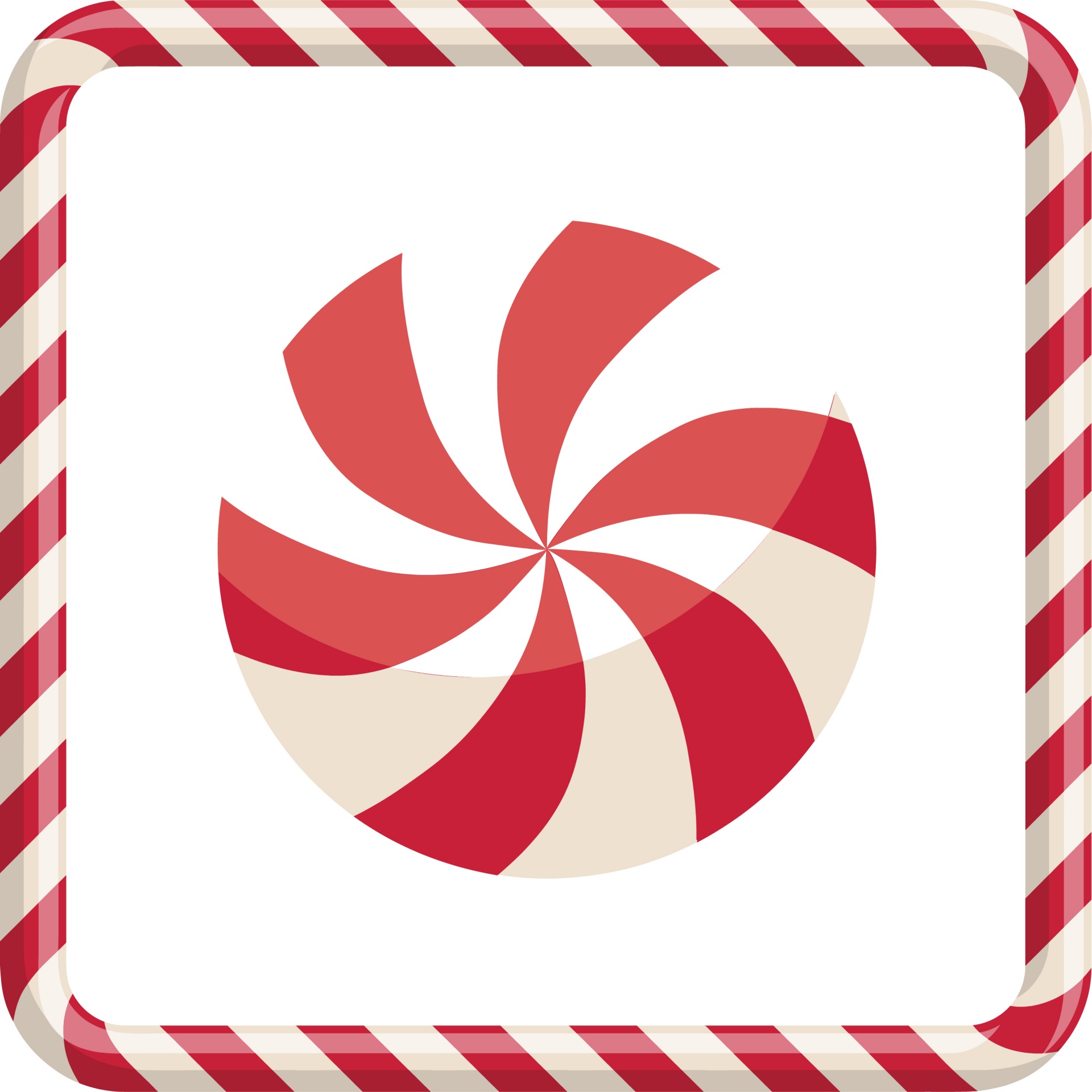 red and white peppermint candy round with red and white candy cane border 