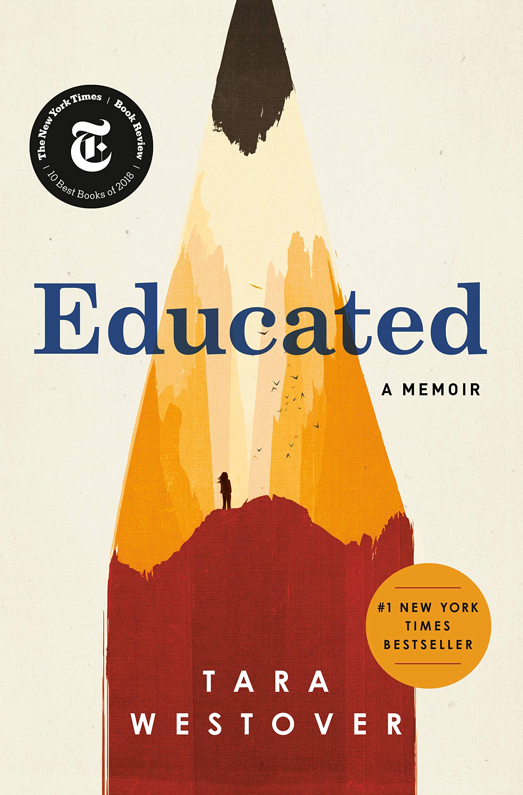 Book Cover: and enlarged image of the tip of a pencil with the title, "Educated" over it.