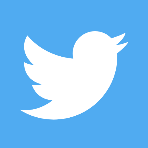 Twitter logo; a white silhouette of a bird on a blue background