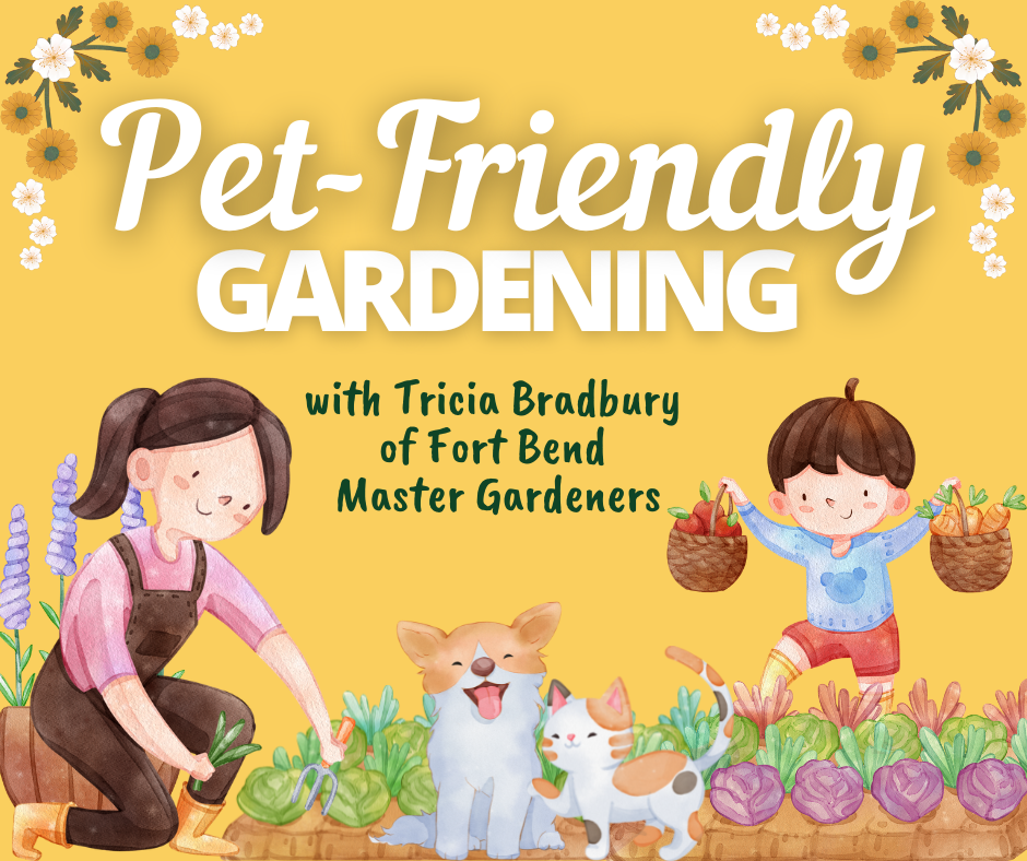 Pet Friendly Gardening - image of woman and child gardening with cat and dog