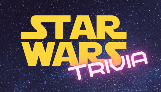 Galaxy background with text "Star Wars Trivia" in yellow and pink