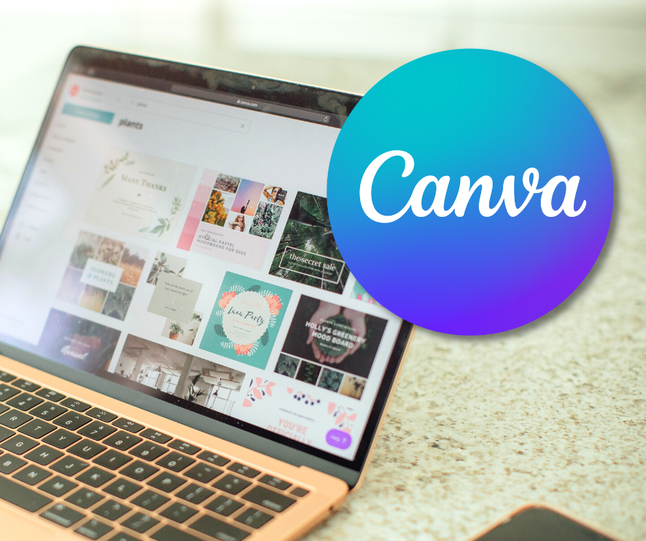 Canva icon and the Canva application on a computer.