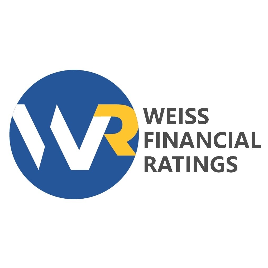 Weiss Financial Ratings logo. A blue circle with a white W and yellow R inside of it with the words "Weiss Financial Ratings" on the right side of the circle.