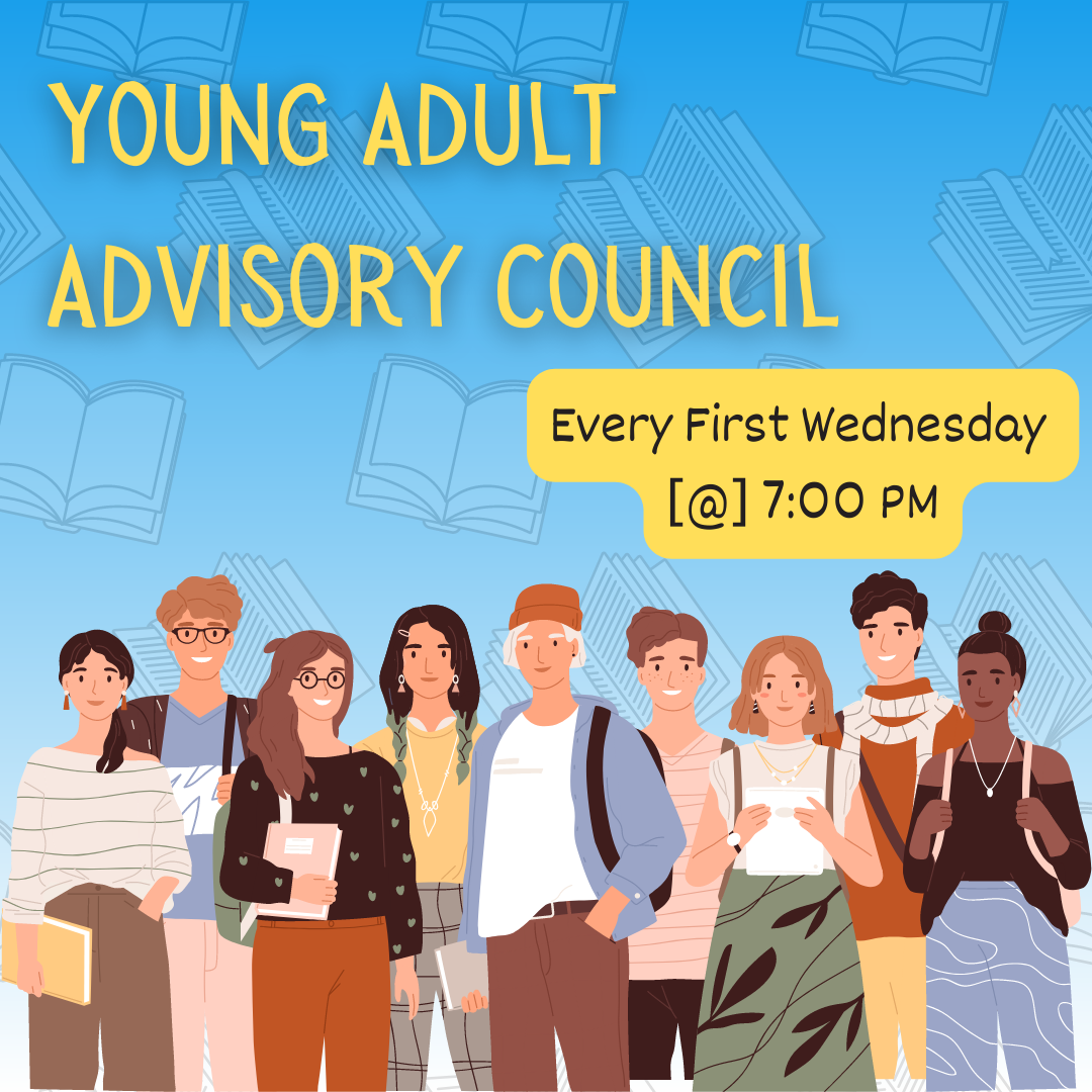 Text: Young Adult Advisory Council. Image of group of teens standing in a row 