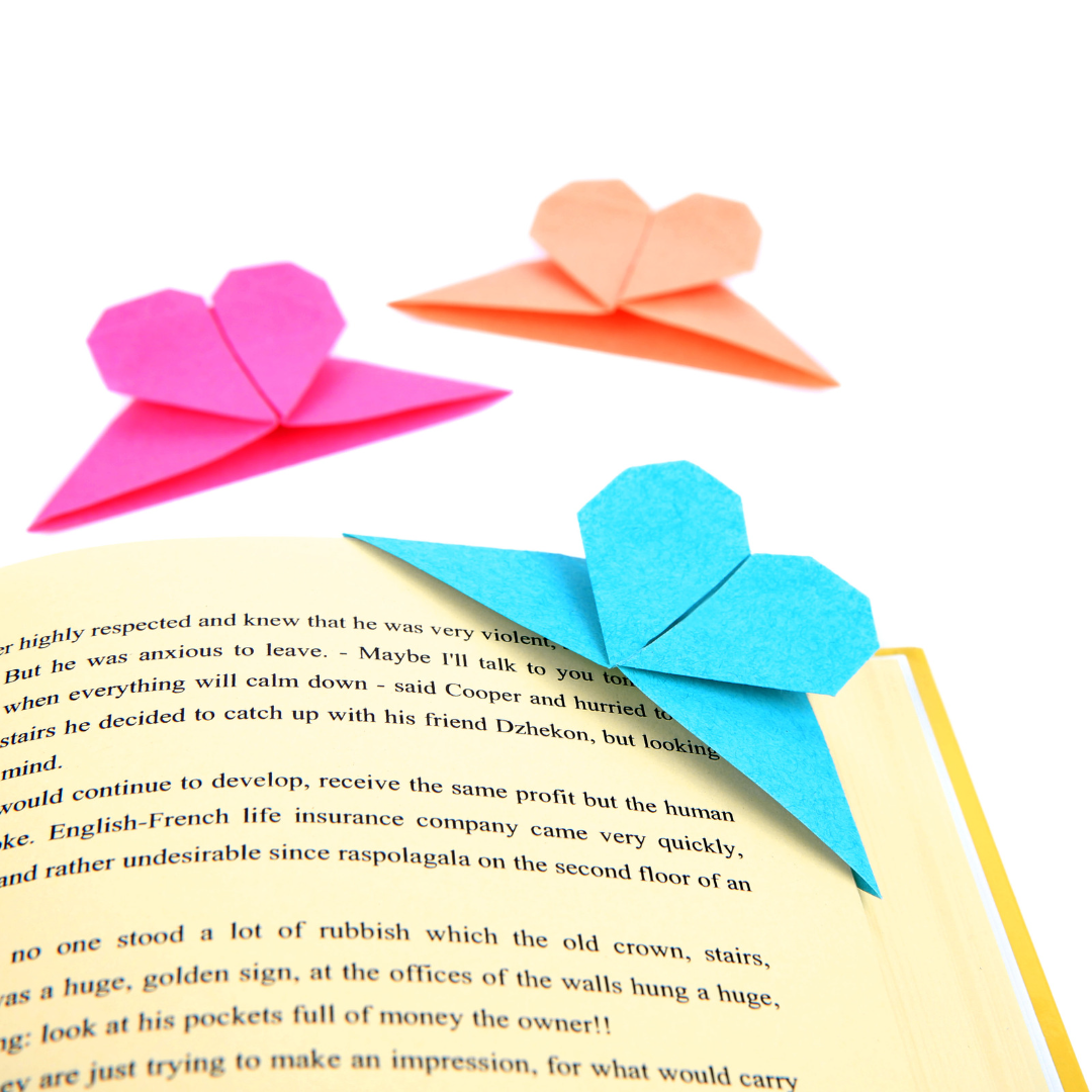 image of origami bookmarks with book