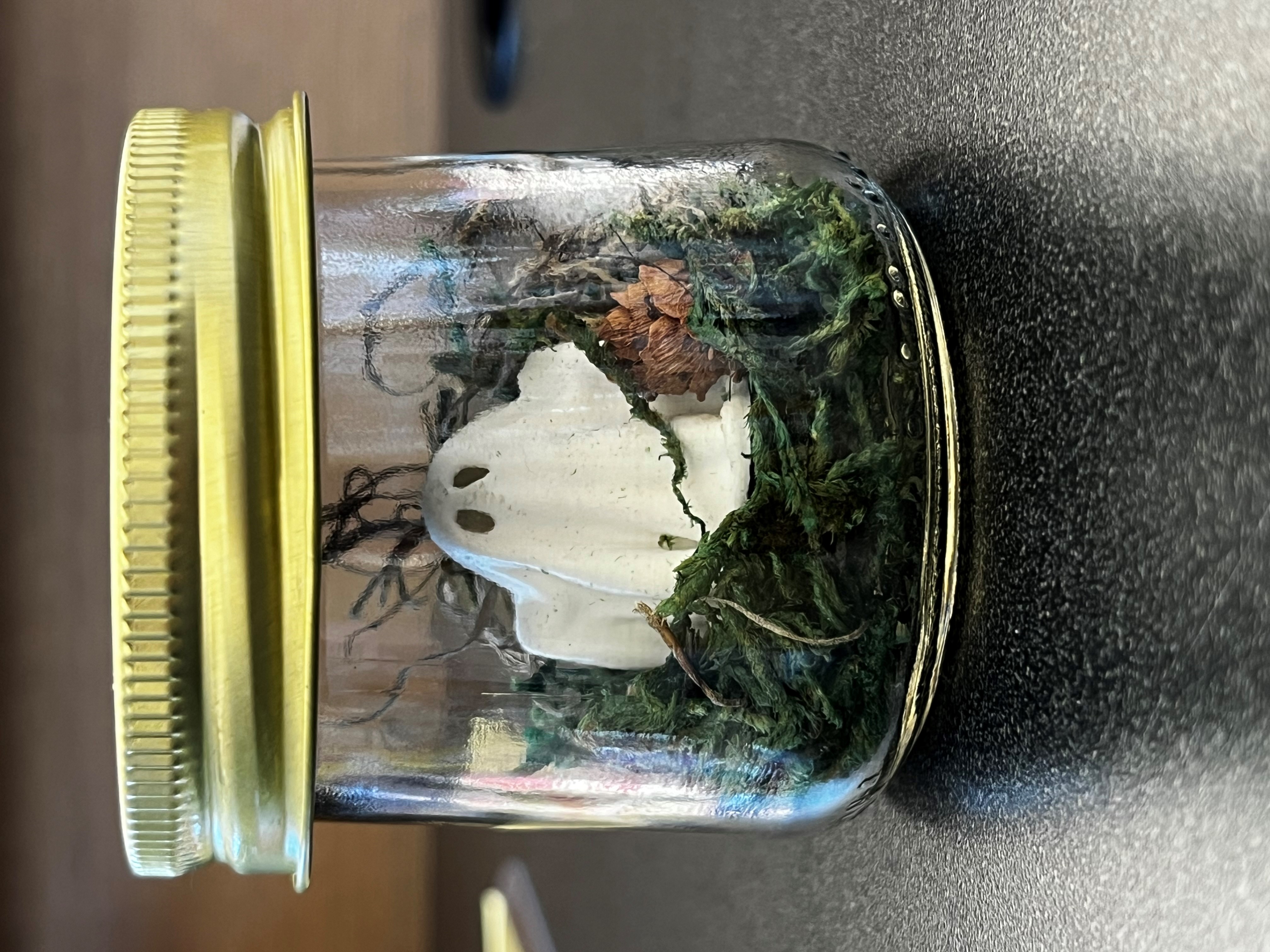 3d printed ghost in jar with moss