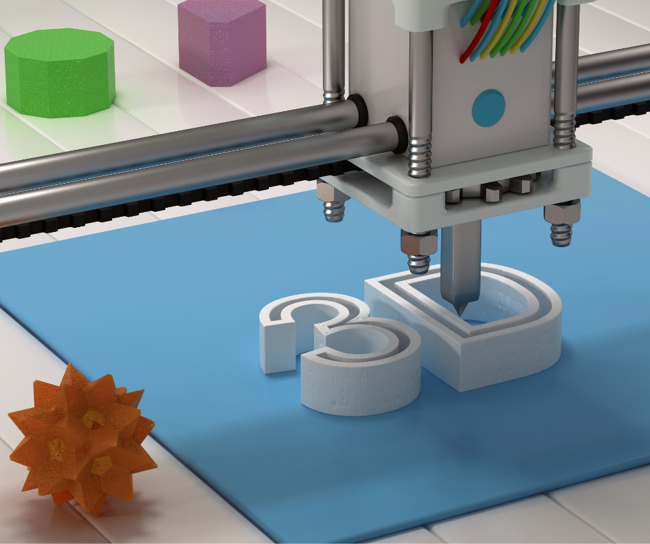 image of 3d printer printing "3D"