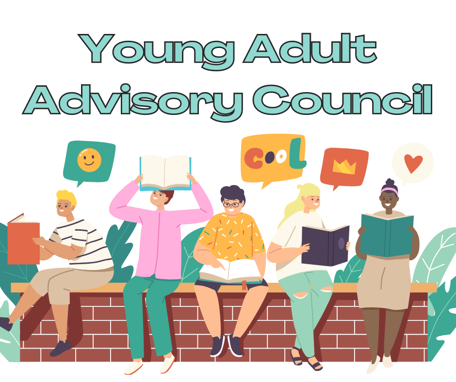 graphic of teens with text stating Young Adult Advisory Council