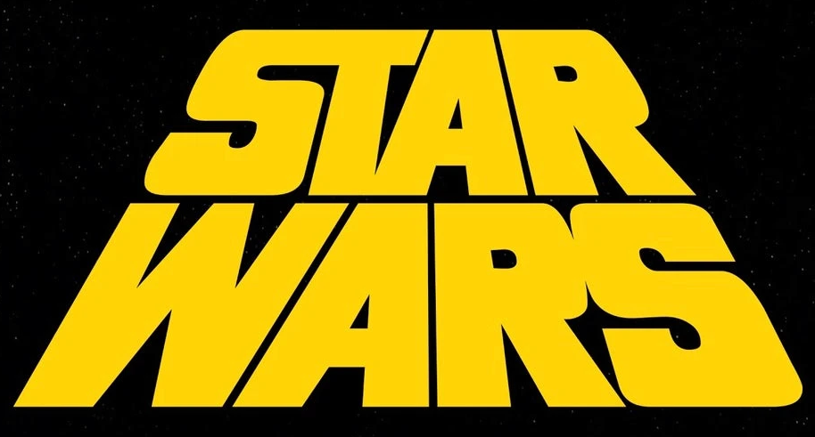 original bright yellow Star Wars logo on a black, starry background