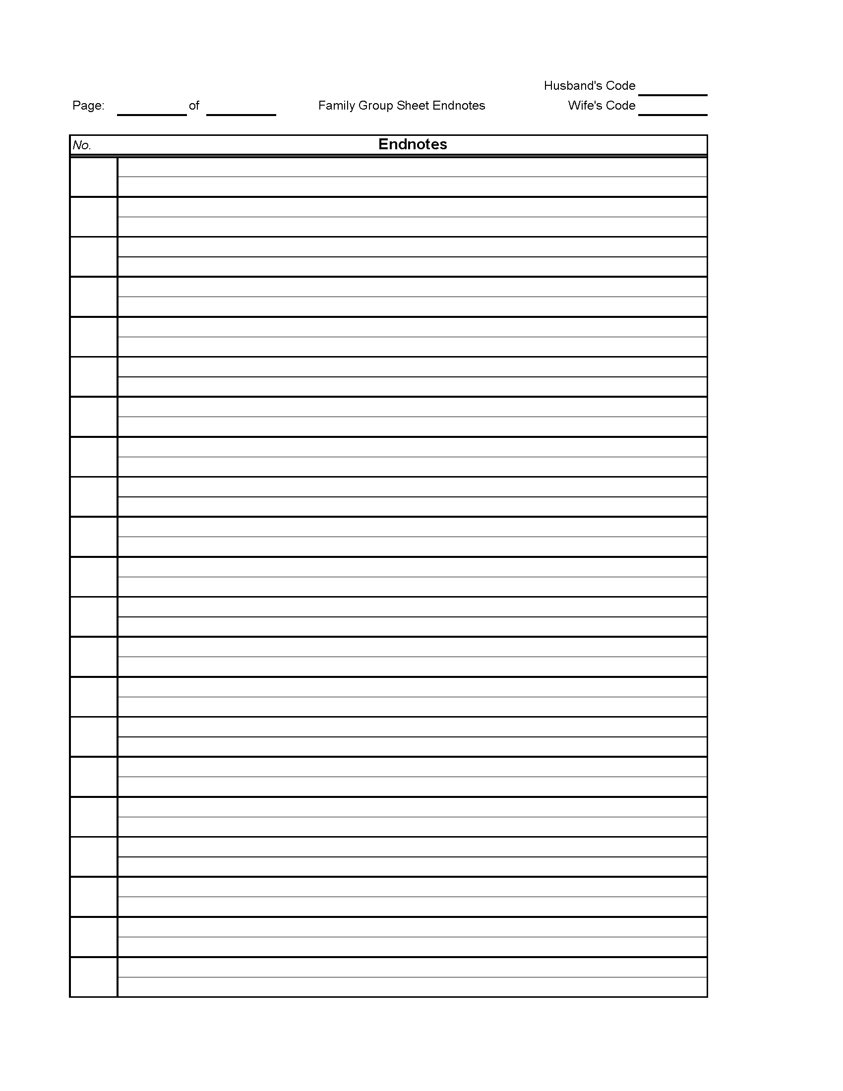 Family Group Sheet with lines for extra notes