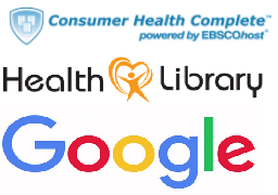 logos for Consumer Health Complete, Health Library, and Google
