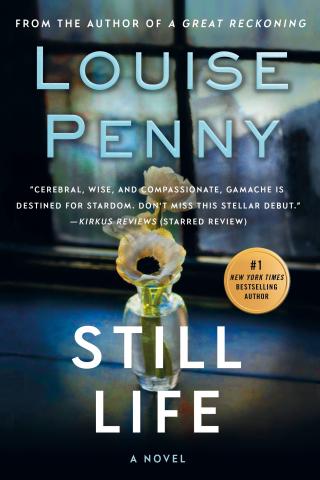 Cover of Still Life. It has a vase with two pale yellow flowers sitting on a windowsill. 