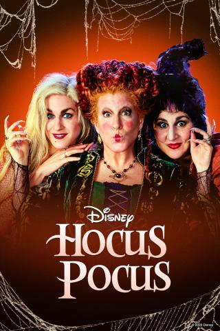 Movie poster of the three main character with the title of the movie, "Hocus Pocus" displayed below them.