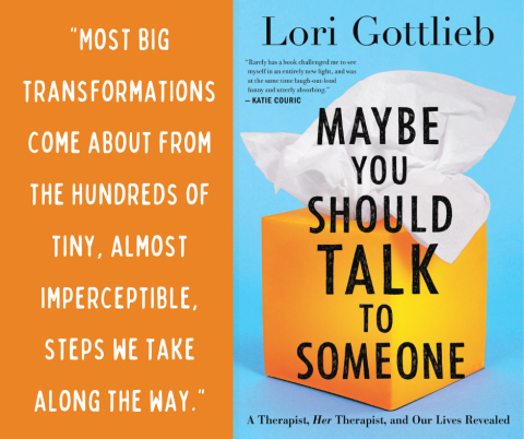 Quote on left: "Most big transformations come about from the hundreds of tiny, almost imperceptible, steps we take along the way."  Book cover on right.