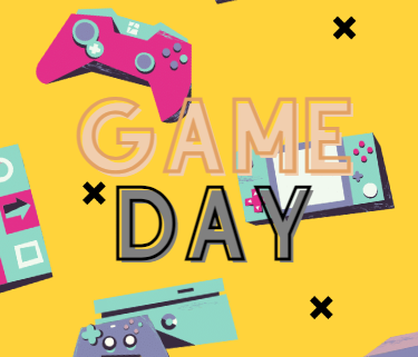 "Game Day" text with pictures of different gaming consoles