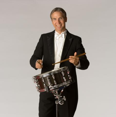 Percussionist Brian Del Signore with a snare drum