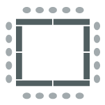 Room setup icon of tables placed in a square with chairs on the outside