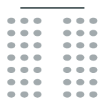 Two sections of seating with central aisle between; screen at front of room