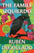 Book cover for "The Family Izquierdo" showing a raven against a colorful background.